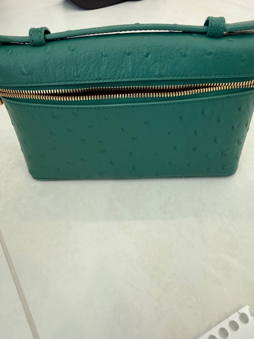 Structured Teal Shoulder Bag with Gold Zip
